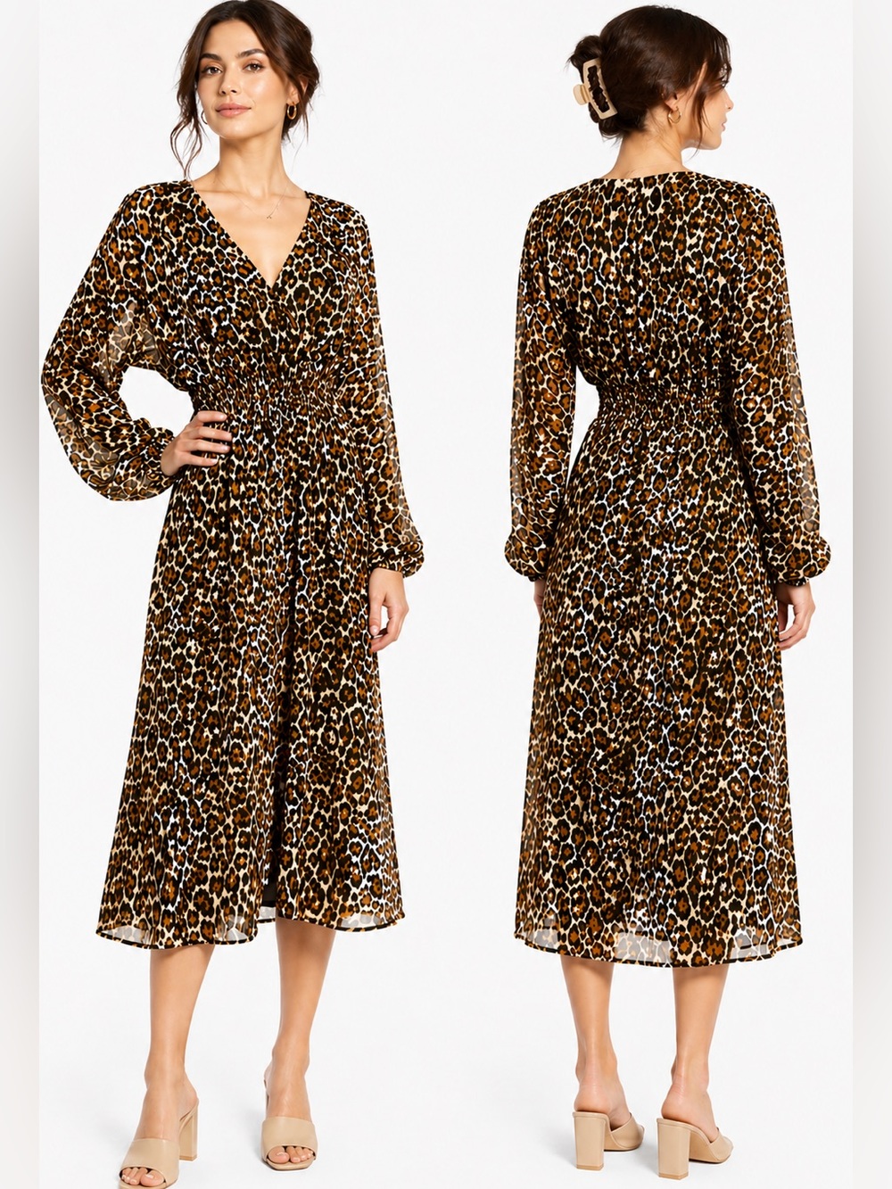 WAYF Gabrielle Leopard Print Midi Dress NWT Sz XS Flirty Trending Spring Classy